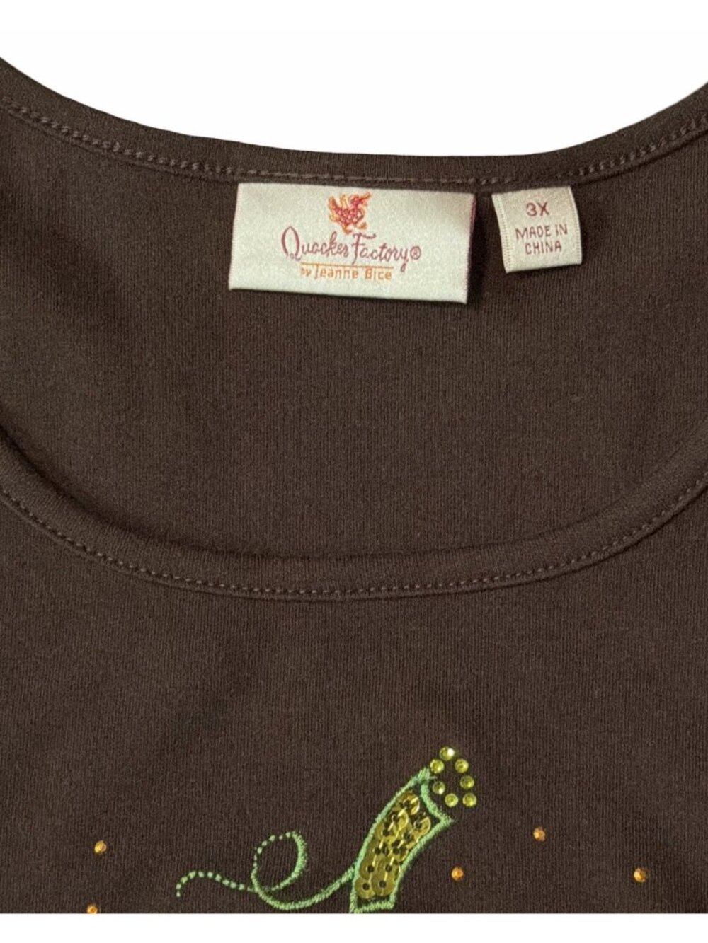 Quacker Factory Jeanne Bice 3X Brown Sequin Pumpkin Fall 3/4 Sleeve High Low Top - Picture 4 of 6